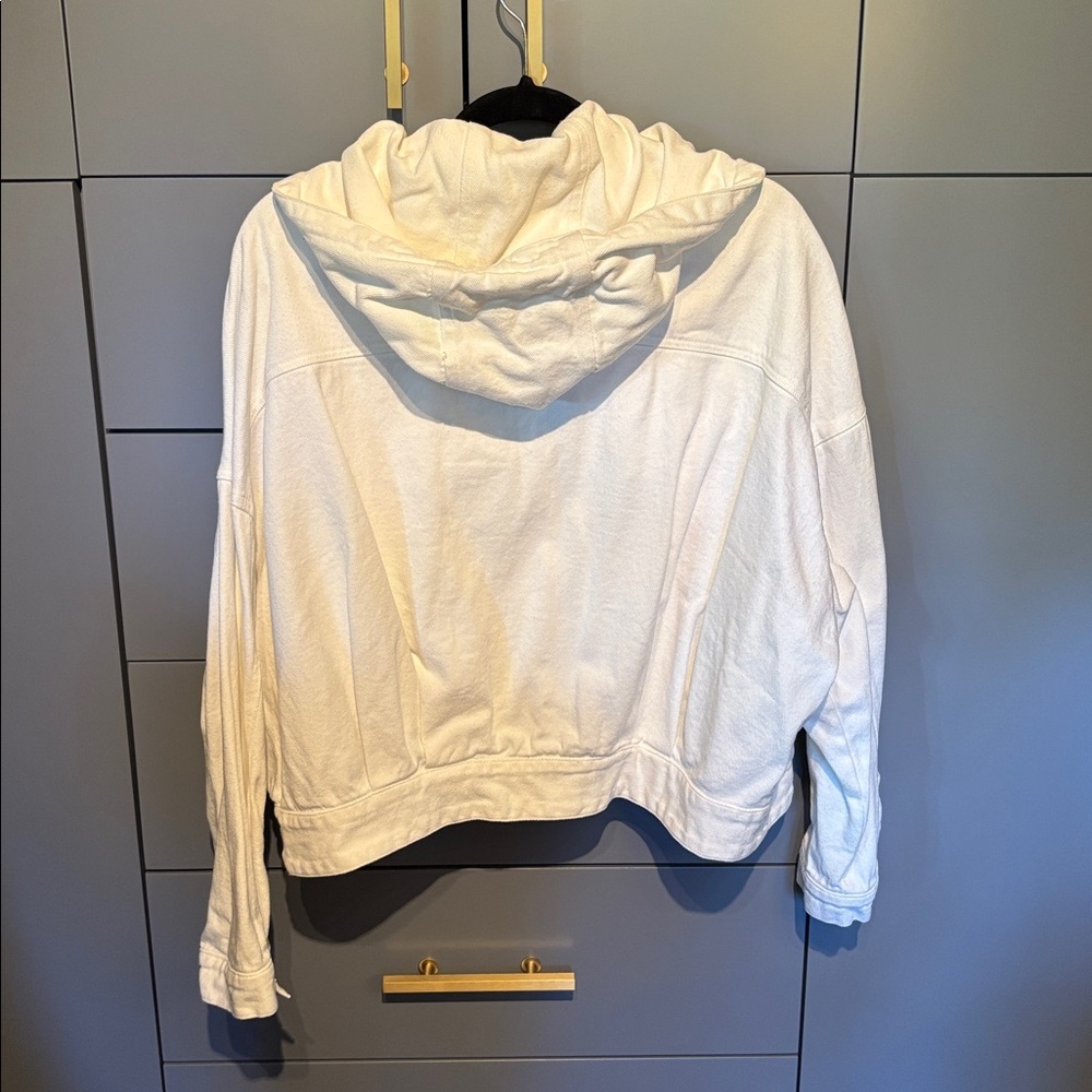Perfect for fall! White denim jacket with a hood. Like new, size medium. - Picture 2 of 3